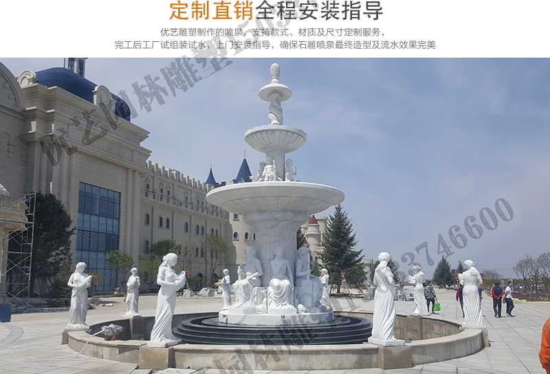 大理石景觀噴泉安裝，如何安裝大型景觀噴泉，定制石雕噴泉工廠